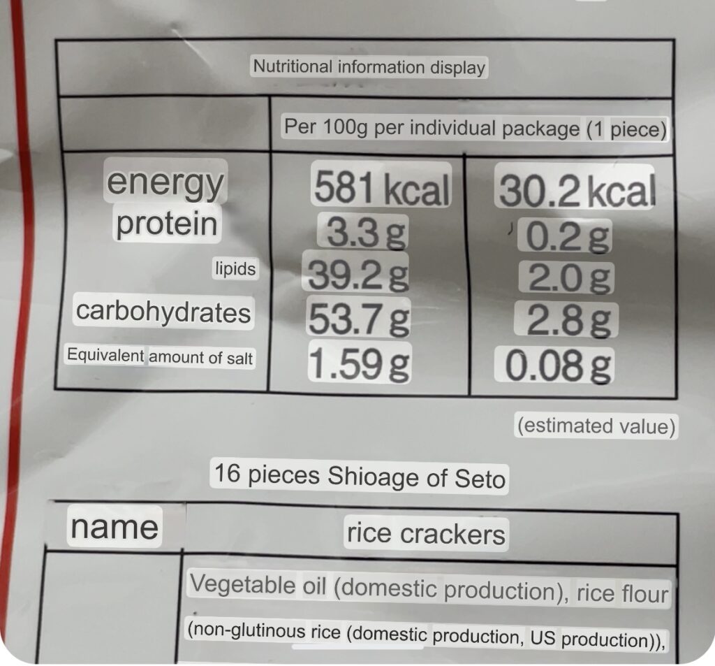 Nutritional information 