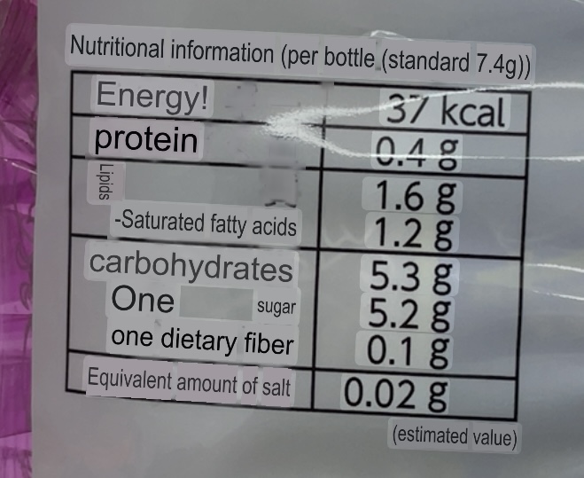 nutrition label